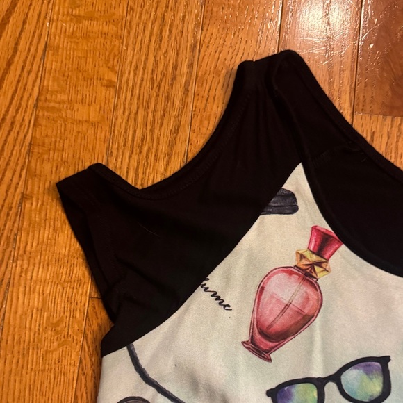 Women's Short Sleeve, cold shoulder Top - Black and Multicolor - Picture 2 of 5